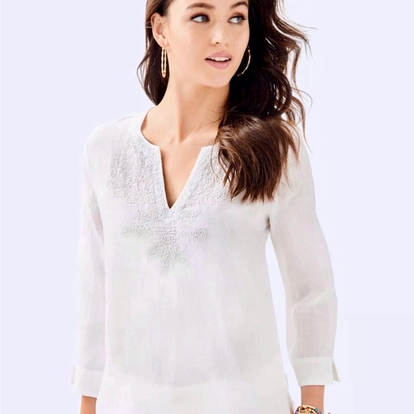 Lilly Pulitzer Tops - Lilly Pulitzer Amelia Island Beaded Linen Tunic